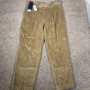 Nautica Mens Rigger Corduroy Pants 38x32 Beige Classic Fit Double Pleat New